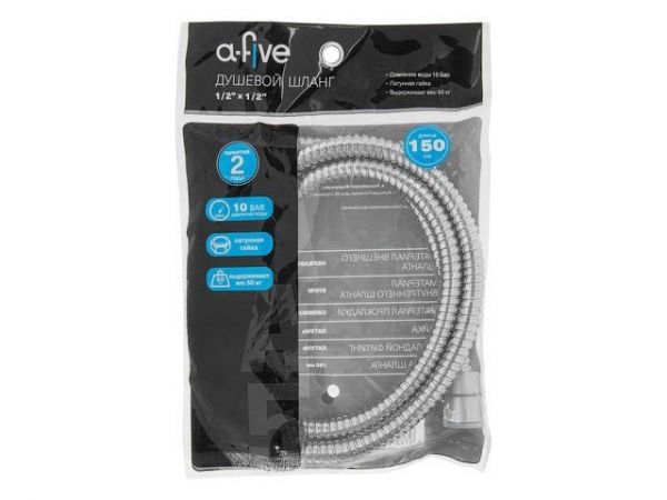 Шланг душевой, SUS/EPDM, 1/2' г-г 150 см, хром, a-five(Гайка латунь (anti-twist), 10 бар)