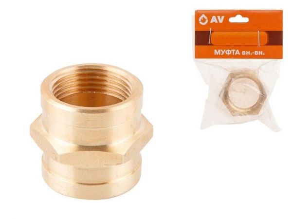 Муфта 3/4' вн.-вн., AV Engineering (инд. упак.)(Латунь, макс.  16 бар, макс.  110 °С)