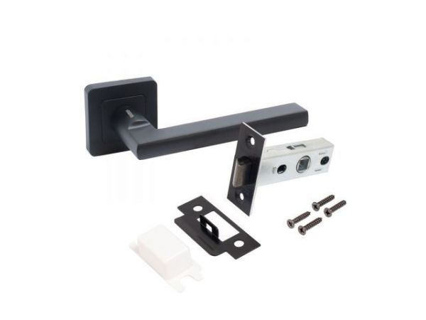 Комплект ручка и защелка АЛЛЮР АРТ 'ВЕНСАН' BL+L45-8 BL (26150/S45) матовый черный