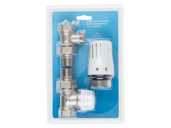 Комплект кранов прямой 1/2' для радиатора с термоголовкой, AV Engineering (инд. упак.)(M30x1.5)