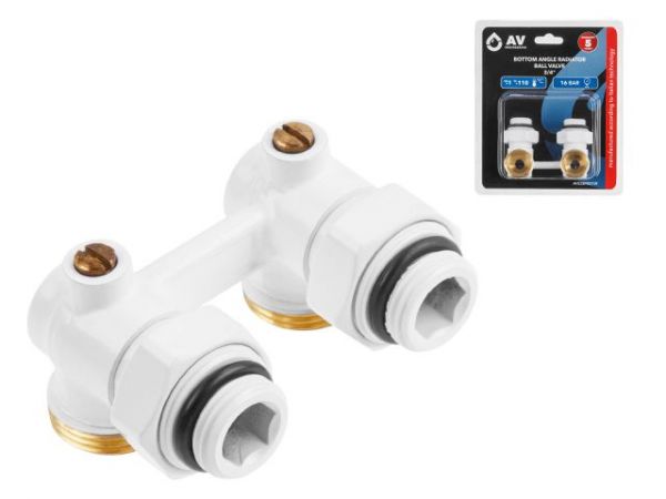 Клапан угловой шаровый 3/4' нар. для радиатора (мультифлекс), Белый, AV Engineering (инд. упак.)(для нижнего подключения радиаторов)