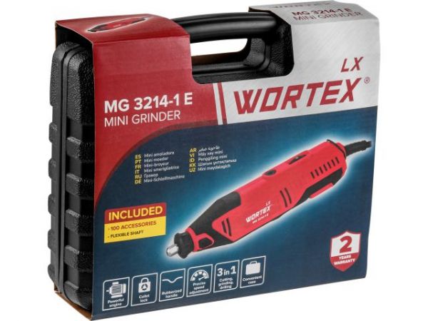 Гравер электрический WORTEX LX MG 3214-1 E в чем.+аксессуары 130 Вт,10000-35000 об/мин,цанги 3,0/3,2(в чем. +100 аксесс., гибкий вал)