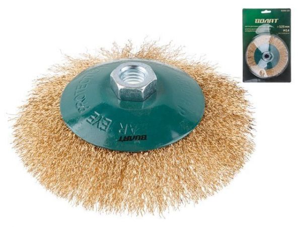 Щетка дисковая гофр.125мм/M14 ВОЛАТ(для УШМ шлифмашины болгарки М14 тарелка торцевая крацовка)