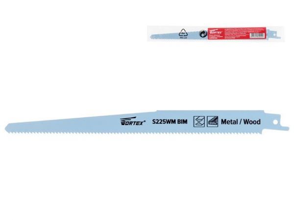 Пилка сабельная по дереву с гвоздями S225WM (1 шт.) WORTEX высокоуглеродистая сталь HCS, 225 мм длин(пропил криволинейный, тонкий, для базовых работ)