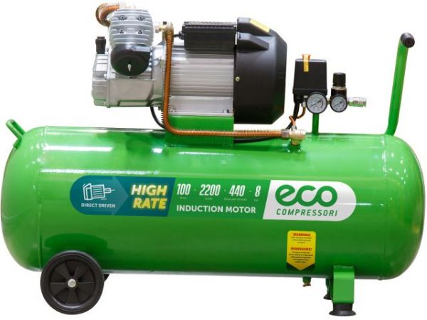Компрессор ECO AE-1005-3 коаксиальный(440 л/мин, 8 атм, коаксиальный, масляный, ресив. 100 л, 220 В, 2.20 кВт)