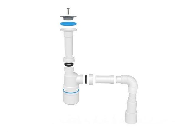 Сифон для умывальника с литым выпуском 64мм, с гибкой трубой 1 1/4', AV Engineering