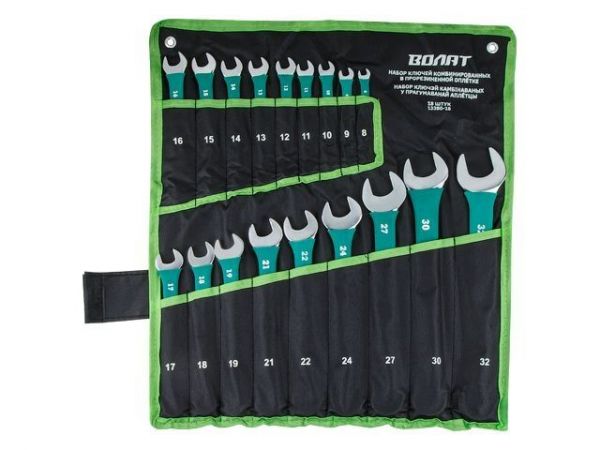 Набор ключей комбинир. 8-32мм 18шт в прорезиненной оплетке ВОЛАТ(на полотне)