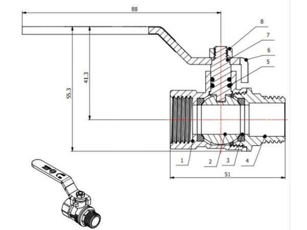 Кран шаровый 1/2' нар.-вн. ручка PN30, AV Engineering(Латунь, макс.  40 бар, макс.  110 °С)