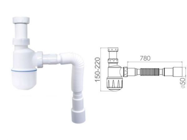 Сифон для умывальника без выпуска, гайка 32 мм, с гибкой трубой 1 1/4'- 40/50мм, AV Engineering