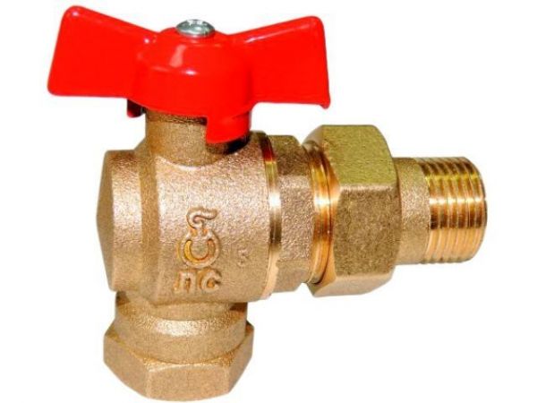 Кран шаровый угловой 1/2' нар.-вн. бабочка (со сгоном) PN1,6 МПа 11Б27п17, Цветлит(ЦРБ0151)