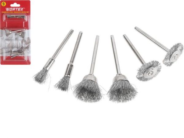 Набор щеток для гравера из нерж. стали WORTEX(6 шт. в блистере, хвостовик 3,2 мм)