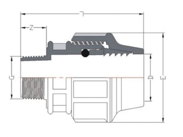 Ниппель ПЭ 25 х 3/4' нар., AV Engineering(Полипропилен, макс.  16 бар, макс.  40 °С)