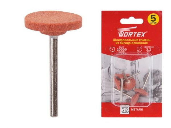 Шлифовальный камень из оксида алюминия 20 мм WORTEX(раб. диам. 20 мм, диам. хвостовика 3.2 мм, 20000 об/мин)