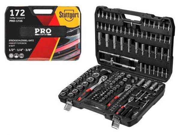 Набор головок и бит 172пр. 1/4',3/8',1/2' PRO STARTUL STUTTGART (PRO-172S)(6 граней)