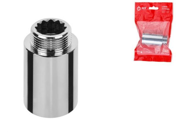Удлинитель 3/4' вн.-нар. х 50 мм усиленный ХРОМ, AV Engineering (инд. упак.)(Латунь, макс.  16 бар, макс.  110 °С)