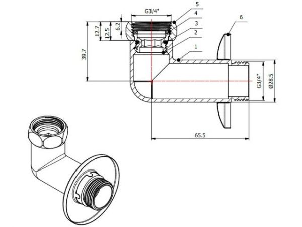 Американка угловая 3/4' вн. х 3/4' нар. ХРОМ, AV Engineering (2 шт. в уп.)(для полотенцесушителя, макс. 100 С, макс. 16 бар)