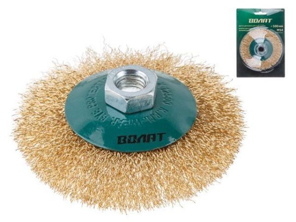 Щетка дисковая гофр.100мм/M14 ВОЛАТ(для УШМ шлифмашины болгарки М14 тарелка торцевая крацовка)