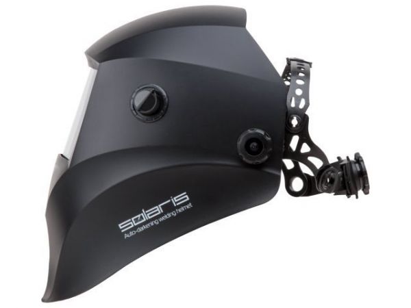 Щиток сварщика с самозатемняющимся светофильтром Solaris ASF440S (черный)(1/2/1/2; 90x35 мм (31,5 см2); DIN 4/9-13 (регулир.); шлифовка; сменная батарея)