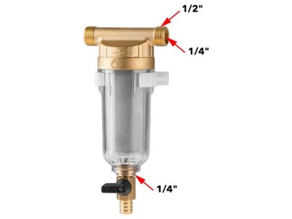 Фильтр самоочищающийся 1/2' нар., 100 микрон, AV Engineering (инд. упак.)(промывной латунный)