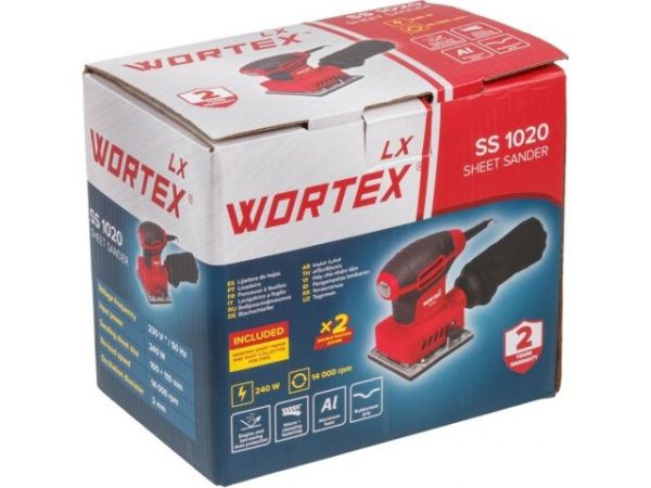 Виброшлифмашина WORTEX LX SS 1020 в кор. 240 Вт, 100х110 мм, 14000 кол/мин(крепление на липучке/скобах, 1.3 кг)
