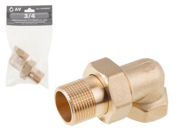 Американка угловая 3/4' вн.-нар., AV Engineering (инд. упак.)(с уплотнительным кольцом)
