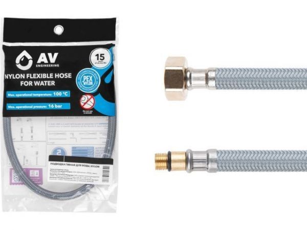 Подводка гибкая, Nylon, иголка м10 короткая - гайка 1/2' 60 см AV Engineering(16 Bar, 100°С, в пакете)