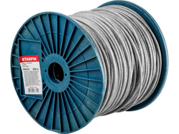 Трос стальной в ПВХ М4(3) DIN 3055 (бухта 200 м) STARFIX