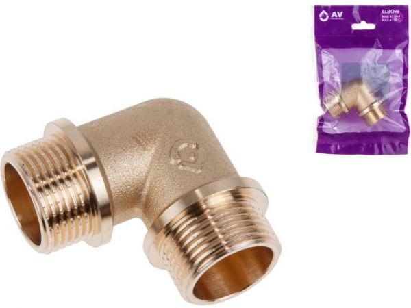 Колено 3/4' нар.-нар. с ограничителем, AV Engineering (инд. упак.)(Латунь, макс.  16 бар, макс.  110 °С)