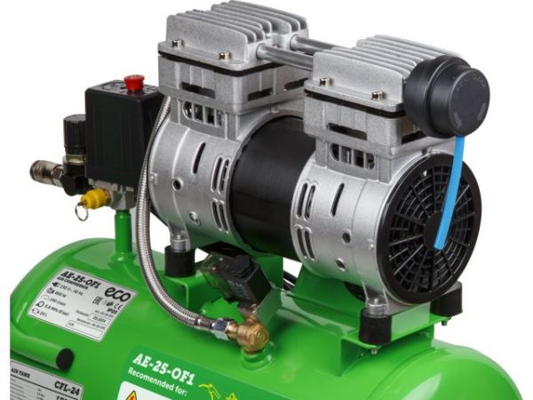 Компрессор ECO AE-25-OF1 безмасляный(140 л/мин, 8 атм, коаксиальный, безмасляный, ресив. 24 л, 220 В, 0,8 кВт)