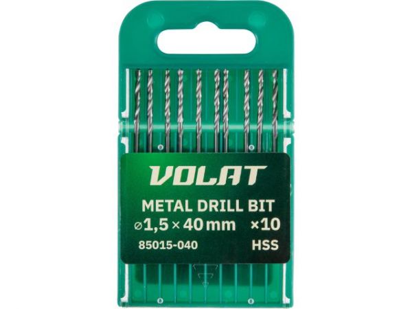 Сверло по металлу ц/х 1.5х18х40 мм HSS, комплект из 10-ти шт ВОЛАТ