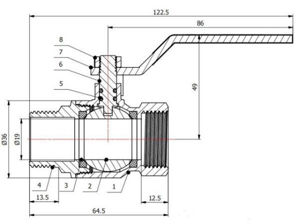 Кран шаровый 3/4' нар.-вн. ручка PN40, AV Engineering(Латунь, макс.  40 бар, макс.  110 °С)