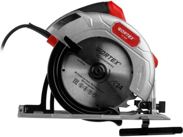 Циркулярная пила WORTEX CS 1865 в кор. 1400 Вт, 185 мм, пропил до 65 мм, алюм. подошва(1400 Вт, 185х20 мм 24Т, пропил до 65 мм, алюминиевая подошва)