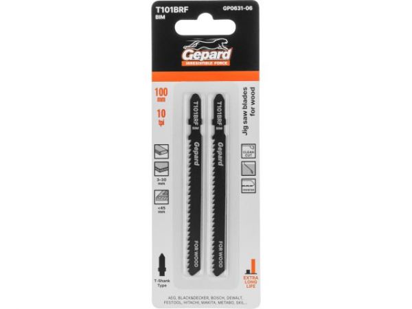 Пилка лобз. по дереву T101BRF (2 шт.) GEPARD(пропил прямой, тонкий, аккуратный и чистый рез, без сколов в древесине)