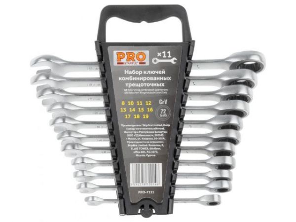 Набор ключей комбинир. 8-19мм 11шт трещоточных PRO STARTUL (PRO-7111)(сатинированное покрытие, 72 зуба)