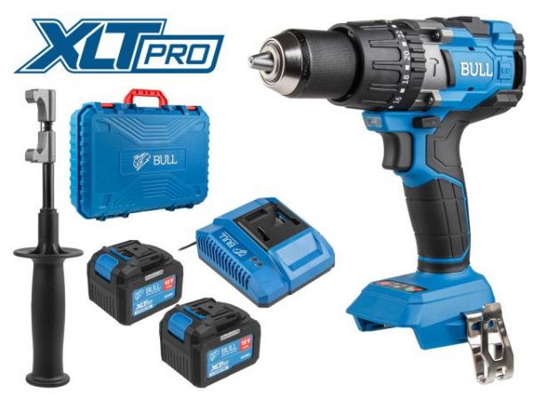 Дрель-шуруповерт BULL SR 1805 в чем. XLTpro, 2х6 А*ч, БЕСЩЕТ., 18 В, 120 Н*м, БЗП(мет.) 13 мм(Доп. функции: Ударное сверление, 'AntiKickback', режим 'TURBO')