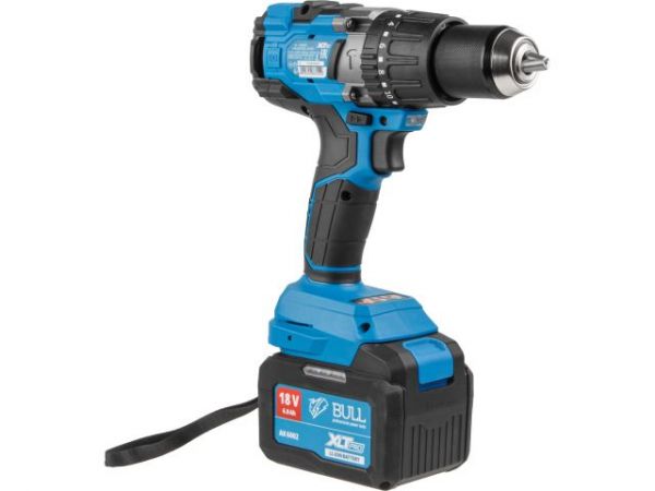 Дрель-шуруповерт BULL SR 1805 в чем. XLTpro, 2х6 А*ч, БЕСЩЕТ., 18 В, 120 Н*м, БЗП(мет.) 13 мм(Доп. функции: Ударное сверление, 'AntiKickback', режим 'TURBO')