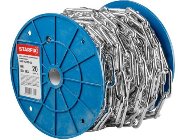 Цепь сварная длиннозвенная, оцинк. М6 DIN 763 (бухта 20 м) STARFIX