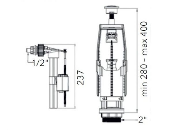 Арматура для смывного бачка c функцией СТАРТ/СТОП с клапаном боковой подачи, AV Engineering