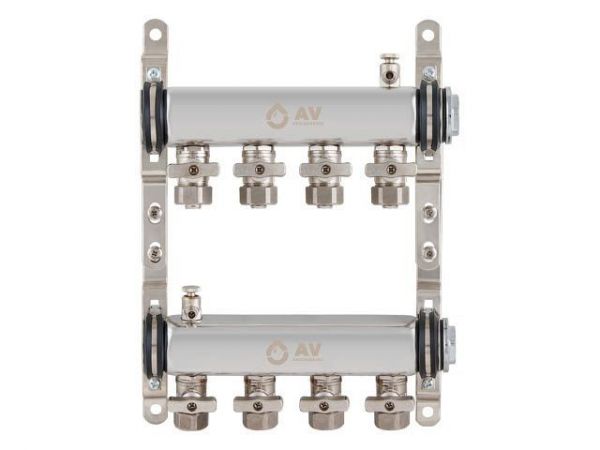 Коллекторная группа AVE134, 4 вых. AV Engineering(Для отопления (радиаторы) и водоснабжения. Не для теплого пола)