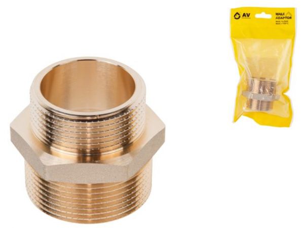 Ниппель ред. 1 1/2' нар. х 1 1/4' нар., AV Engineering (инд. упак.)(Латунь, макс.  16 бар, макс.  110 °С)