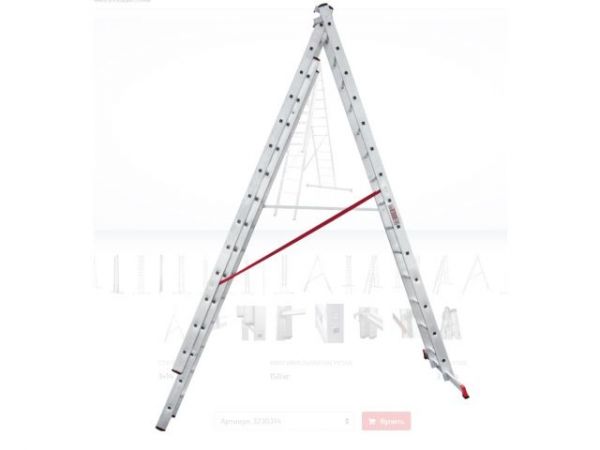Лестница алюм. 3-х секц. 358/926/380см 3х14 ступ., 23кг  NV3230 Новая Высота(макс. нагрузка 150кг)