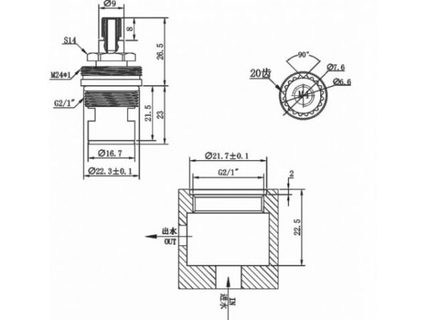 Кран-букса керамическая, тип J, AV Engineering(20 зубьев)