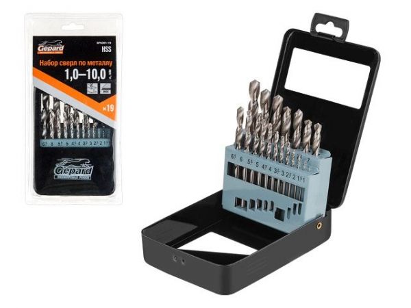 Набор сверл по мет. 19шт 1-10мм HSS GEPARD(сверло по металлу)