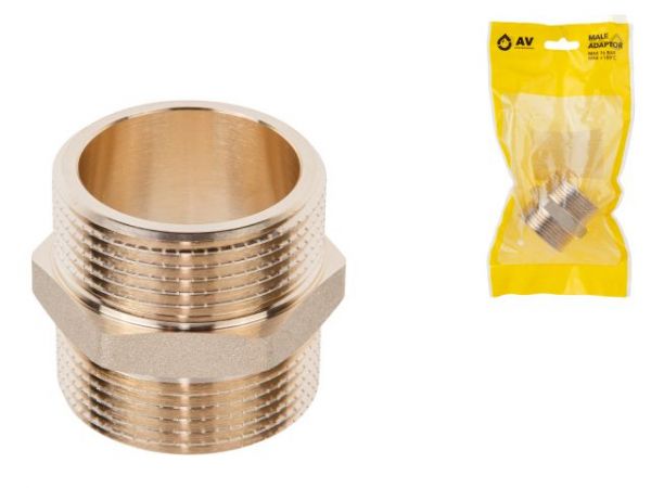 Ниппель 1 1/4' нар.-нар., AV Engineering (инд. упак.)(Латунь, макс.  16 бар, макс.  110 °С)