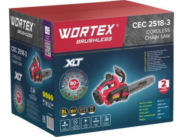 Пила цепная WORTEX CEC 2518-3 в кор. ALL1 XLT SOLO БЕСЩЕТ., 18 В, 25.4 см