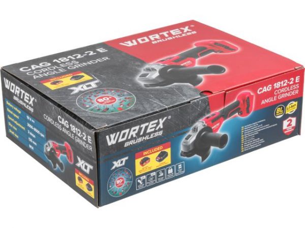Углошлифмашина WORTEX CAG 1812-2 E в кор. XLT SET БЕСЩЕТ., 18 В, 125 мм, 3000-8500 об/мин(бесщ. мотор; рег. об. 3000-8500 об/мин; Anti-Kickback; Drop-Stop; 125х22,2 мм)