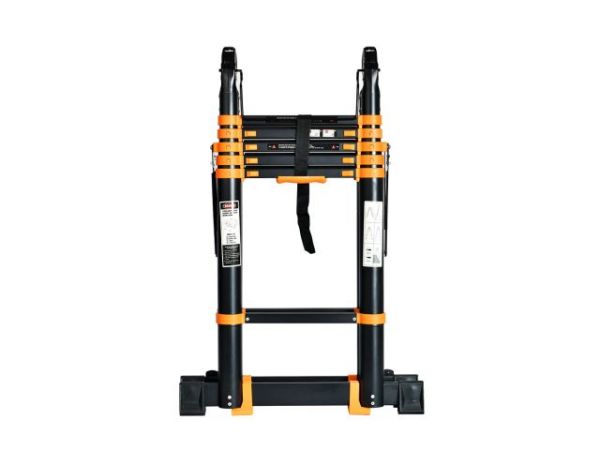 Лестница телескопическая 2-х секц. алюм. 210/420см, 2х5 ступ. 14,8кг BLACK LINE STARTUL (ST9932-042)(усиленное шарнирное соединение, ширина ступени 8см, прорезиненные колеса и доп.стабилизаторы)