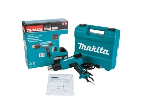 Термовоздуходувка MAKITA HG 6031 VK в чем. + набор сопл(1800 Вт, 2 скор., 50-600 °С, ступенч. рег.)