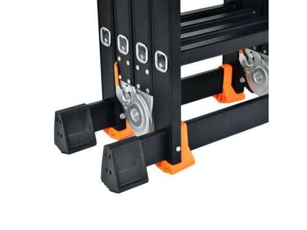 Лестница алюм. многофункц.4х6 ступ.(стрем.-332см,лестн.-690см) 17,0кг BLACK LINE STARTUL (ST9930-06)(усиленное шарнирное соединение, прорезиненные колеса и доп.стабилизаторы)