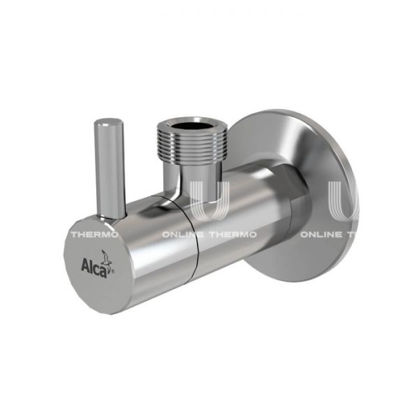 Угловой вентиль с фильтром Alcaplast ARV003, 1/2" × 1/2", круглый, хром, с розеткой